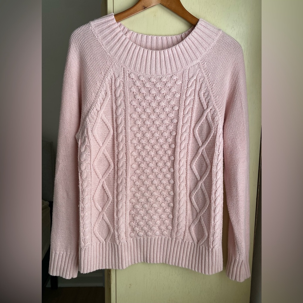 Chaps Light Pink Cable Knit Medium Pullover Sweater
